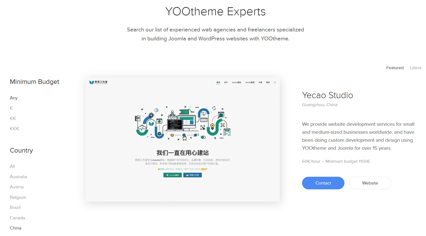YOOtheme Experts栏目中的野草工作室
